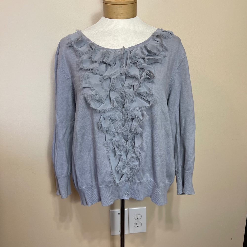Style & Co Womens XL Periwinkle Blue Ruffle Front Button Cardigan 3/4 Sleeve